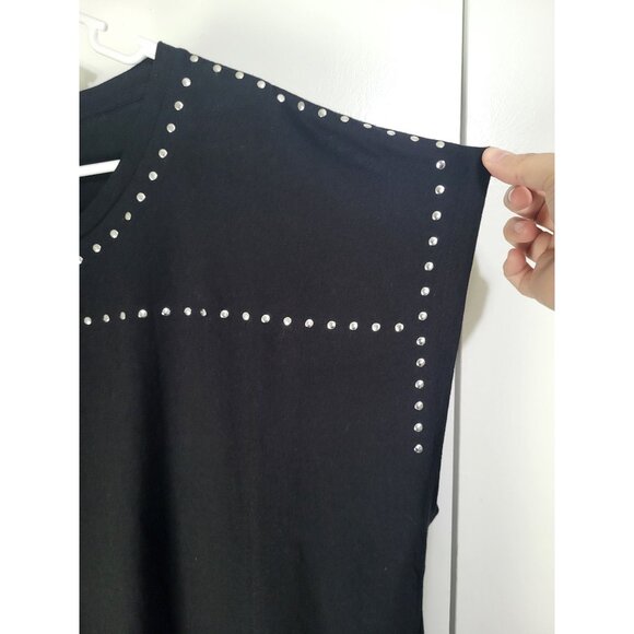 DKNY Women's XL Silver Studded Embellished Black Top Rock Goth Glam - Picture 5 of 10